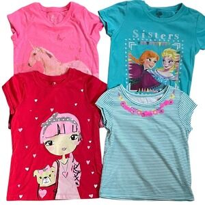 Disney Justice Childrens Place Graphic Tee Bundle Girls 5/6 Pink Teal Red Good